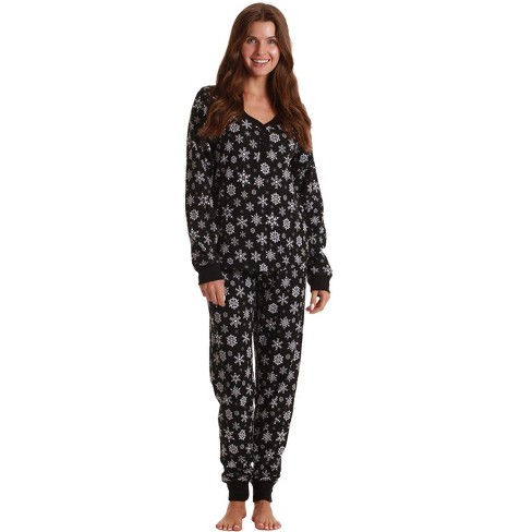 cheibear Women's Silky Floral Short Sleeves Sleepshirt with Pants Pjs Set 2  Pcs Black-White Medium