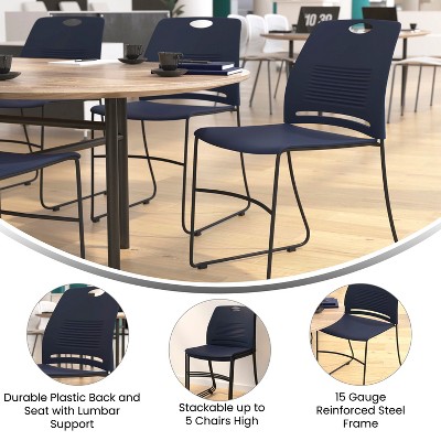 Navy Armless Metal Stacking Reception Chairs, Set of 5
