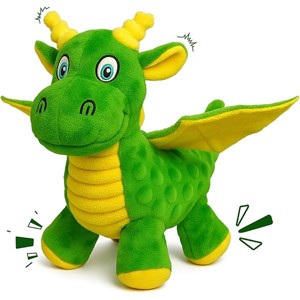 Squeaky Dog Toys - Soft Plush Dragon Dog Toy with 5 Squeakers & Crinkle Paper, Gift for Small, Medium and Large Dogs to Keep Them Busy (Green,10") - 1 of 1