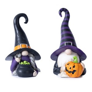 Witch Gnome Figurine Duo Polyresin Halloween Display – Colorful 8–9" Decorative Gnomes by Melrose - 1 of 4