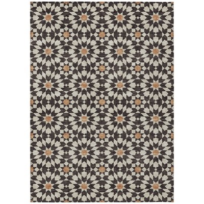 Charcoal Silver And Copper Floral Medallion Washable Indoor Outdoor Area Rug
