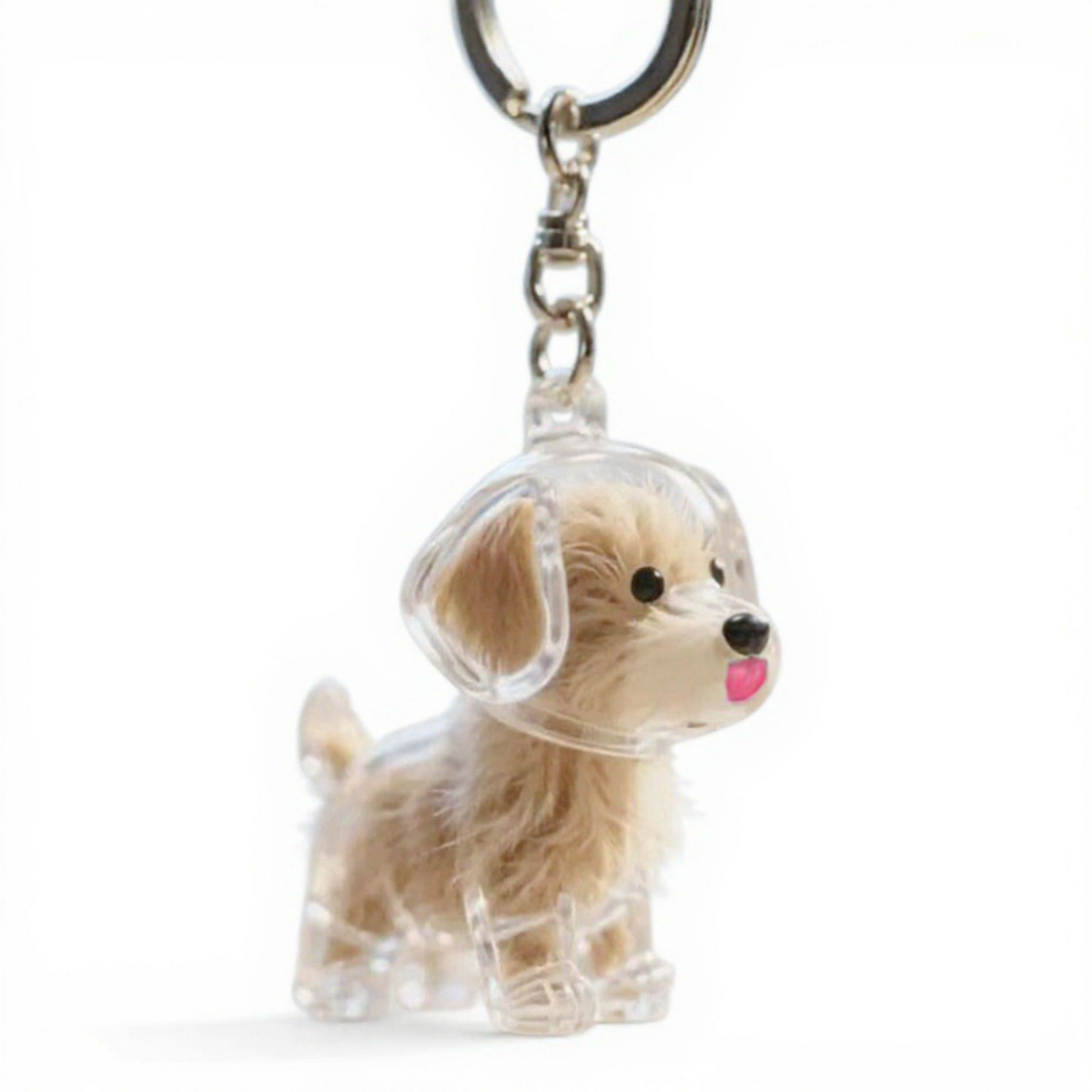 Alilang Transparent Dog Storage Capsule Keychain with Mini Dog Charm and Keepsake Hair Holder