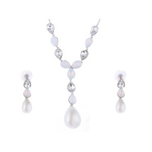 Anna-Kaci Women's Floral Statement Necklace and Earring Set with Purple Crystal Accents, Silver Tone, Adjustable Chain, Elegant Design - Abstract - 1 of 4