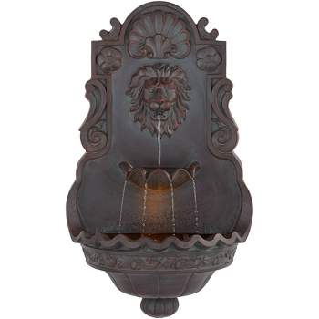 John Timberland Roman Outdoor Wall Water Fountain with Light 31 1/2" High Lion Head 2 Tiered for Yard Garden Patio Deck Home