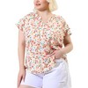 Agnes Orinda Women's Plus Size Floral Ruffle Trim V Neck Button Layered Sleeve Blouses - 2 of 4