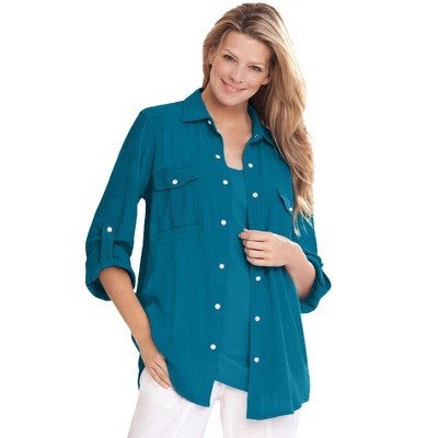 Woman Within Women's Plus Size Cotton Gauze Bigshirt