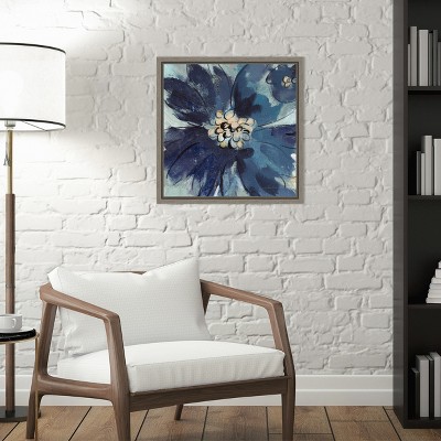 Inky Floral Blue and Yellow Canvas Wall Art Print