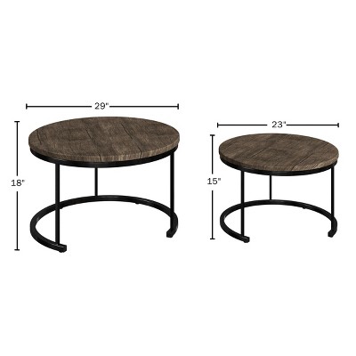 Modern Farmhouse Round Nesting Coffee Tables in Gray-Brown
