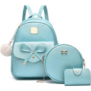 3-Pieces Girls Bowknot Fahsion Leather Backpack Backpack Purse for Women Rucksack - 1 of 4