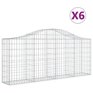 vidaXL 6 Pcs Outdoor Garden Arched Gabion Baskets - Galvanized Iron, 78.7"x11.8"x31.5"/39.4", Silver, Stable Decorative Retaining Wall - 1 of 4