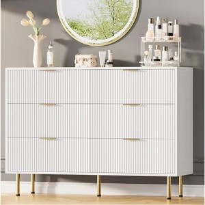Nasitip Fluted Wood 6-Drawer Dresser, Modern Chest with Gold Handles, Large Bedroom Storage for Clothes, Living Room, Entryway - 1 of 4