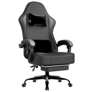 Gaming Chair with Pocket Spring Cushion and Footrest, Ergonomic Computer Chair for Adults, Breathable PU Leather Game Chair - 1 of 4