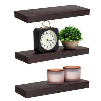 Image of Farmlyn Creek 3 Pack Wall Mounted Wooden Floating Shelf for Nursery, Office, Bedrooms & Space Saving, Black, 15.7 x 5.5 x 1.5 in