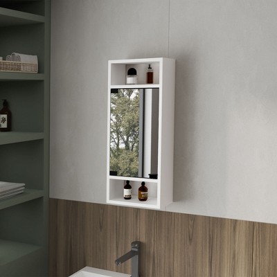 Chic Crate-Pine-Like Medicine Cabinet – Mirrored Door & Open Storage | White