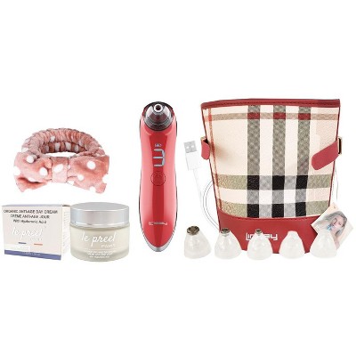 LINSAY Microdermabrasion and Pore Cleaner 5 in 1 Device SPA Bundle with Le preel Organic Day Time Ultra-moisturizing Cream USB Cable Headband & Bag