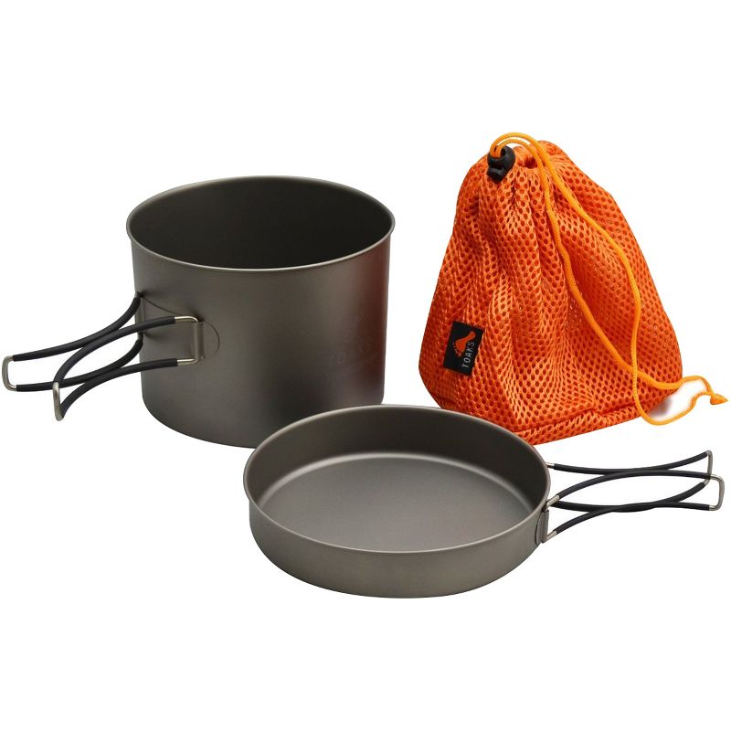 TOAKS Titanium Outdoor Camping Cook Pot with Pan and Foldable Handles, 2 of 3