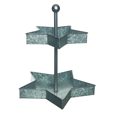 Transpac Metal 17.25 in. Gray 4th of July Patriotic 2 Tiered Star Decor Tray