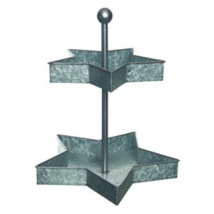 Transpac Metal 17.25 in. Gray 4th of July Patriotic 2 Tiered Star Decor Tray - 1 of 4