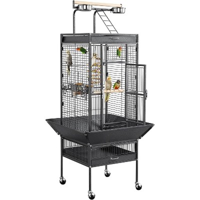 Large Bird Cage, Metal Bird Fight Cage with Play Top, Rolling Stands, Feed Bowls, Wide Tall Parrot Cage for Parakeets, Conures, Cockatiel, Cockatoo