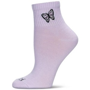 Memoi Women's Butterfly Embroidery Athletic Quarter Socks Lavender 9-11 - 1 of 3