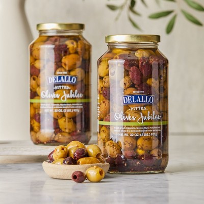 DeLallo Pitted Olives Jubilee, 32oz Jar, 3-Pack