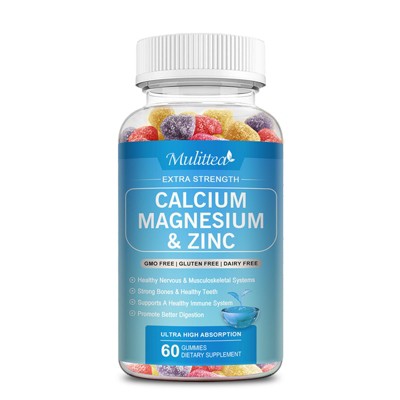 Mulittea Calcium Magnesium Zinc Gummies with Vitamin D3 – Bone, Nerve & Immune Support for Adults - 60ct