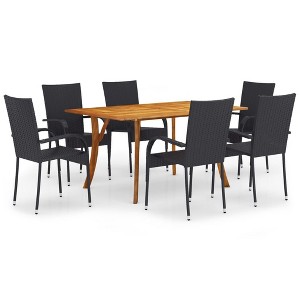 vidaXL Dining Set Black Solid Acacia Wood, PE Rattan, Powder-Coated Steel - 59.1" Table Length 6 Chairs - 1 of 4