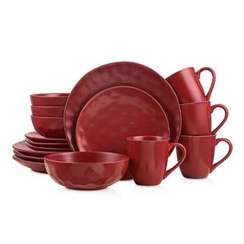 Stone Lain Sam 16-Piece Porcelain Dinnerware Set, Service for 4, Red