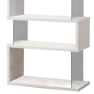 Contemporary White Wood Asymmetrical Snaking Bookshelf