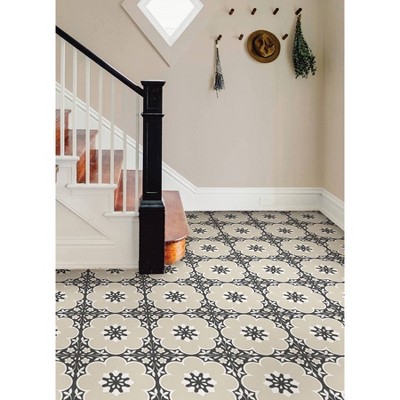 Black and Tan Floral Vinyl Peel and Stick Floor Tiles