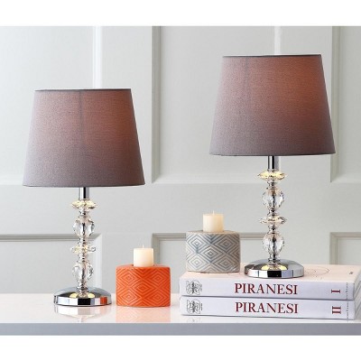Derry 15-Inch Clear Crystal Table Lamp Set with Brown Shades