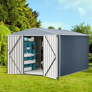 8x8 FT Outdoor Metal Storage Shed, Large Lockable Utility Tool Shed with Air Vents, Garden Shed Storage House for Garden Patio Lawn Backyard, Brown - 1 of 4