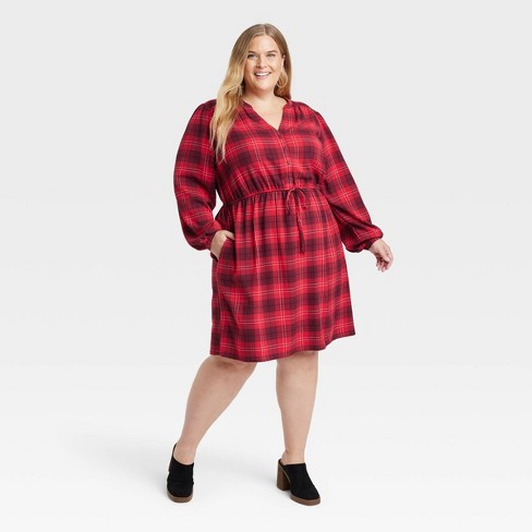 Women's Long Sleeve Plaid A-line Dress - Knox Rose™ Red Xxl : Target