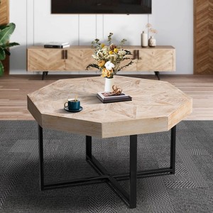 FONTOI Octagonal Coffee Table with Cross Metal Legs, Floor Mount Side Table for Living Room Bedroom Office, Brown, 29.13"*17.72"*29.13" - 1 of 4