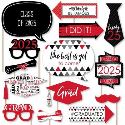 Big Dot of Happiness Red 2025 Graduation Party Photo Booth Props Kit - 20 Count