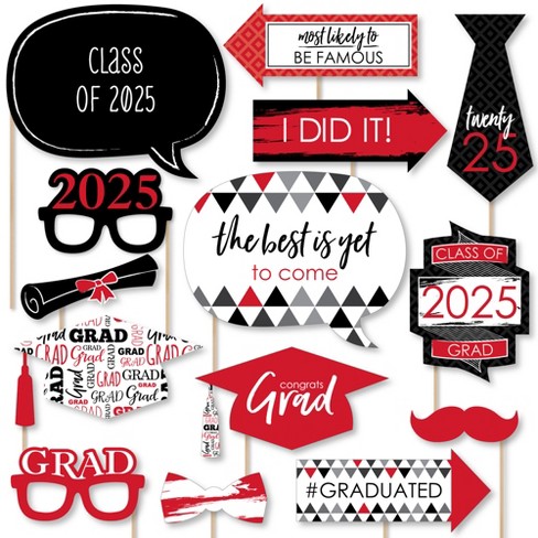 Big Dot of Happiness Red 2025 Graduation Party Photo Booth Props Kit - 20 Count - image 1 of 4