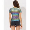 Allegra K Women's Party Metallic Short Sleeve Textured Shiny T-shirts - 4 of 4