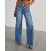 Coolmee Wide Leg Jeans for Women Casual High Waisted Stretchy Baggy Raw Hem Denim Palazzo Pants with Pockets - 3 of 4