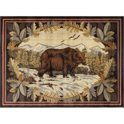Kumasinova Hunting Bear River Area Rug – Vibrant Colors for Living Room, Kid & Pet-Friendly, Made in Turkey, Stain-Resistant Door Mat