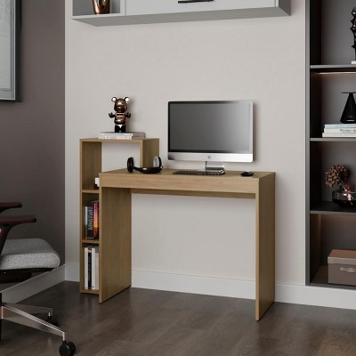 INFURNIC Desks Modern Desk with Open Shelving Easy to Assemble Strong and Durablefor Organized Workspace, Brown, 15.7"*43.3"*35.4"