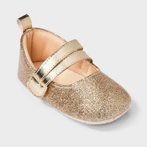 Baby Girls' Shimmer Flat Crib Shoes - Cat & Jack™ Gold - 1 of 4