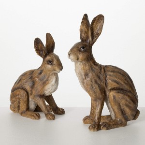 Sullivans 12" & 15.25" Rustic Resin Bunny Set of 2, Brown - 1 of 4