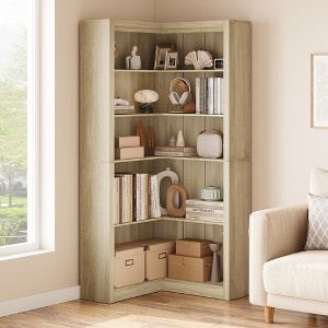 71.8'' Tall Corner Bookshelf, 5 Tier L-Shaped Bookshelf, Farmhouse Bookcases with Storage for Living Room Home Office - 1 of 4