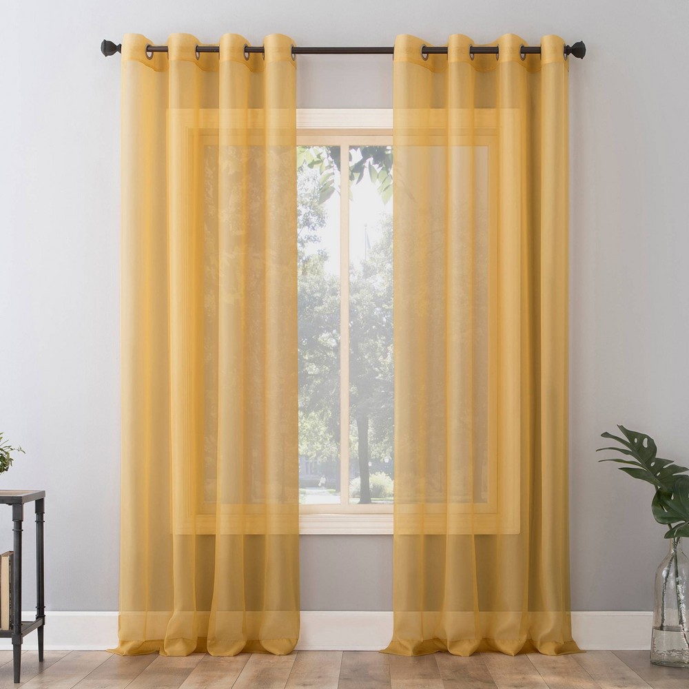 Photos - Curtains & Drapes 84"x59" Emily Sheer Voile Grommet Top Curtain Panel Curry Yellow - No. 918