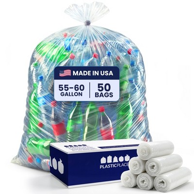 Plasticplace 55-60 Gallon Trash Bags, 1.5 Mil, Clear, 38" x 58" (50 Count)
