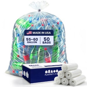 Plasticplace 55-60 Gallon Trash Bags, 1.5 Mil, Clear, 38" x 58" (50 Count) - 1 of 4