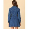 Allegra K Women's Button Down Collar V Neck Long Sleeve A-line Denim Dress - 4 of 4