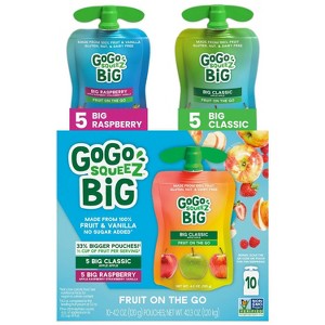 GoGo squeeZ BIG Applesauce and Fruit Puree with Vanilla Variety Pack, BIG Classic, BIG Raspberry - 4.2oz/10ct - 1 of 4