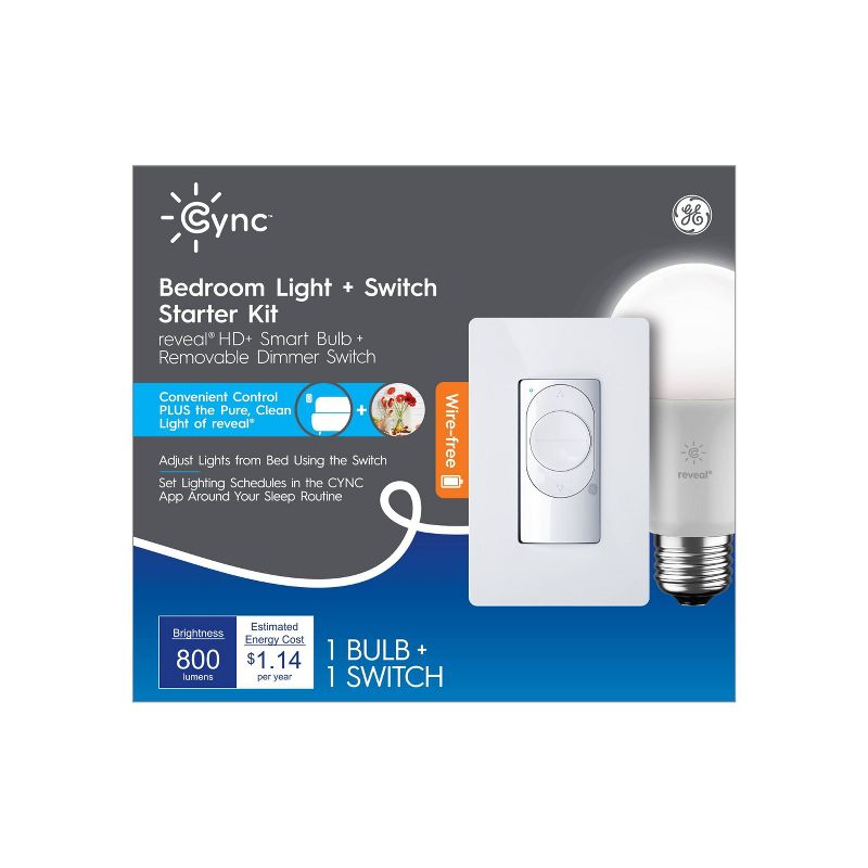 GE CYNC Reveal Smart Light Bulb with Smart Wire-Free Dimmer Switch Bundle, 1 of 7