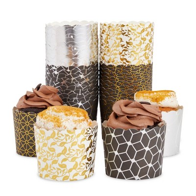 Blue Panda 48 Pack Metallic Cupcake Liners Wrappers, Gold Foil Muffin Paper Baking Cups for Wedding & Party, 4 Designs